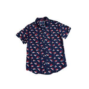 Denim & Flower Men's Santa Hat Short Sleeves Color Navy Blue Size S